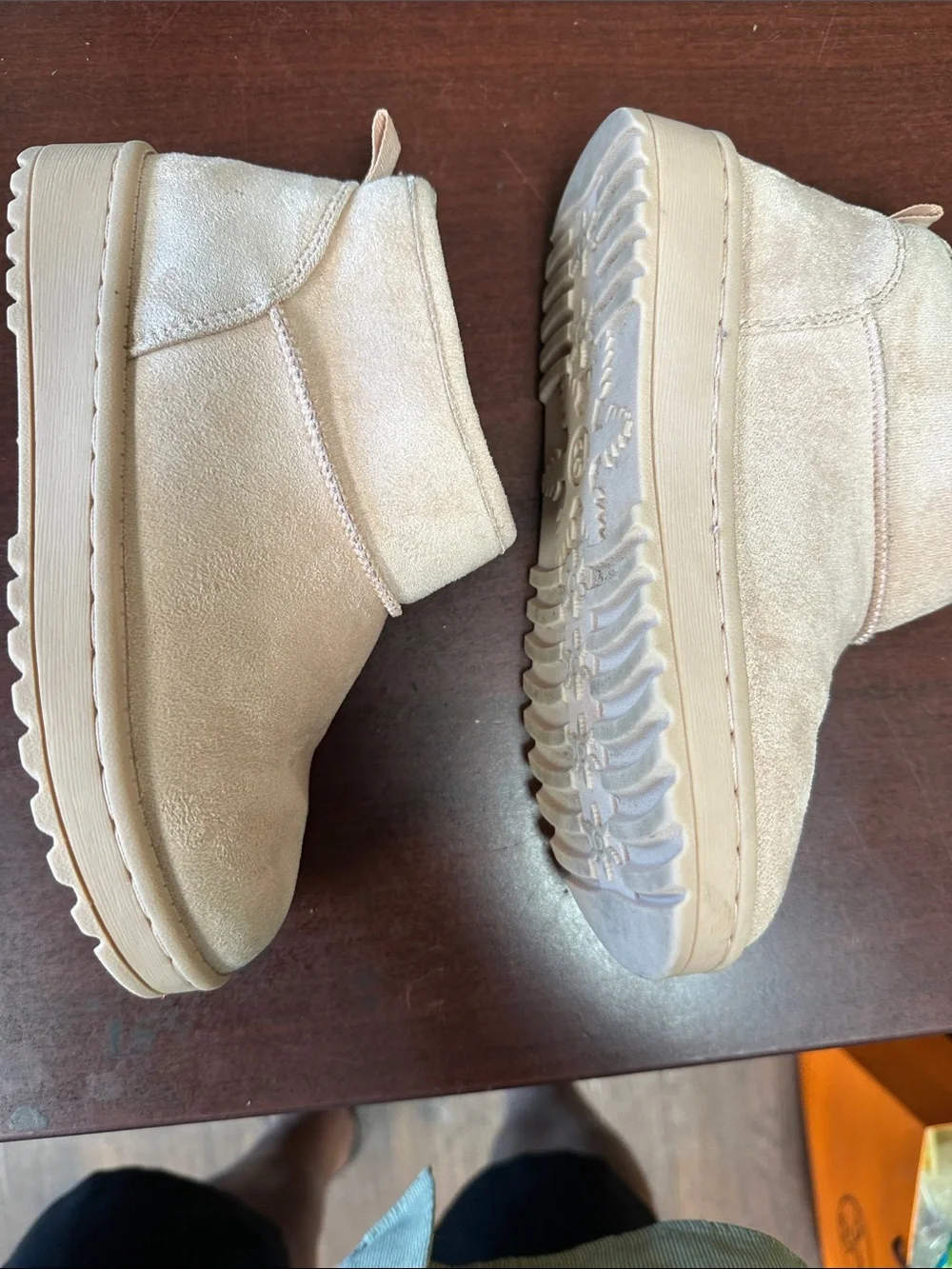 ##128, Size 13, White Mountain Kids Plush Ankle Boots in Light Pink Beige